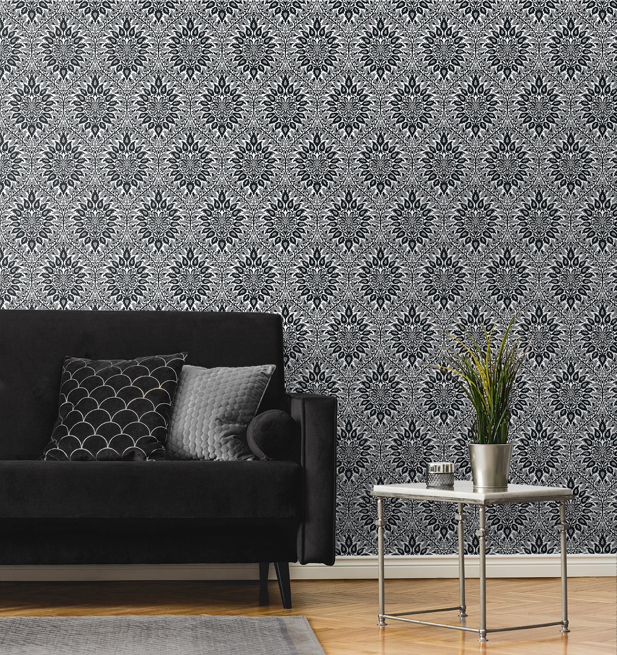 Seabrook Designs Luna Ogee Ebony & Argos Grey Wallpaper ET12900