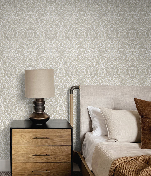 Seabrook Designs Luna Ogee Natural Cream Wallpaper Sample ET12905