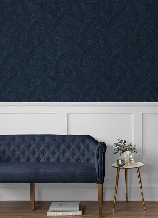 Seabrook Designs Gulf Tropical Leaves Navy Blue Wallpaper ET13002