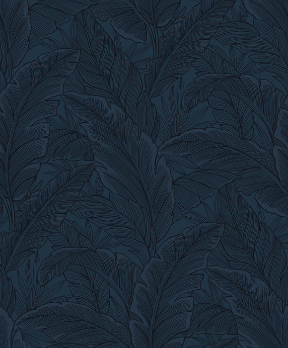 Seabrook Designs Gulf Tropical Leaves Navy Blue Wallpaper ET13002