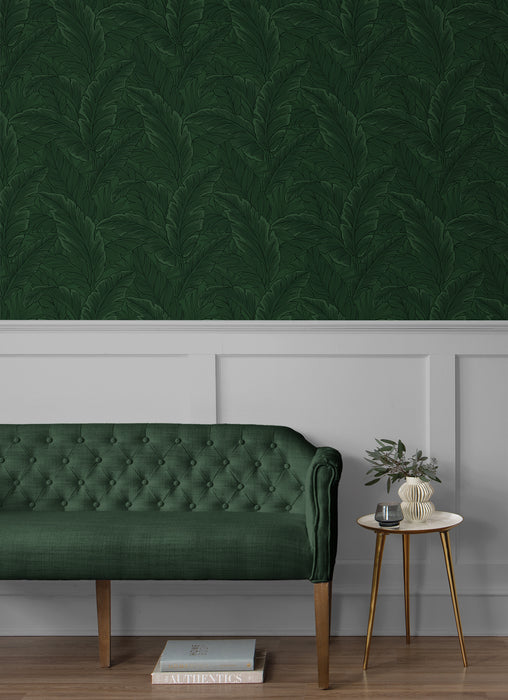 Seabrook Designs Gulf Tropical Leaves Forest Green Wallpaper Sample ET13004