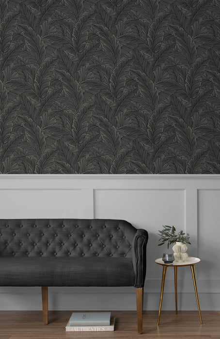 Seabrook Designs Gulf Tropical Leaves Slate Grey Wallpaper ET13008