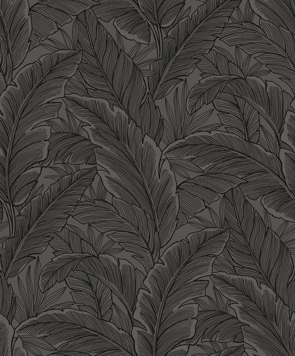 Seabrook Designs Gulf Tropical Leaves Slate Grey Wallpaper ET13008