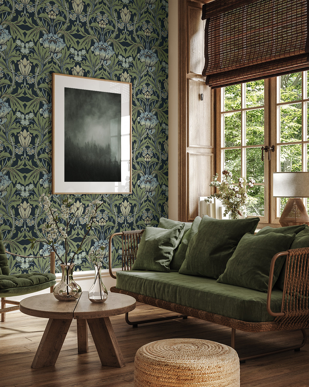 Seabrook Designs Primrose Garden Midnight Blue & Sage Wallpaper ET13112