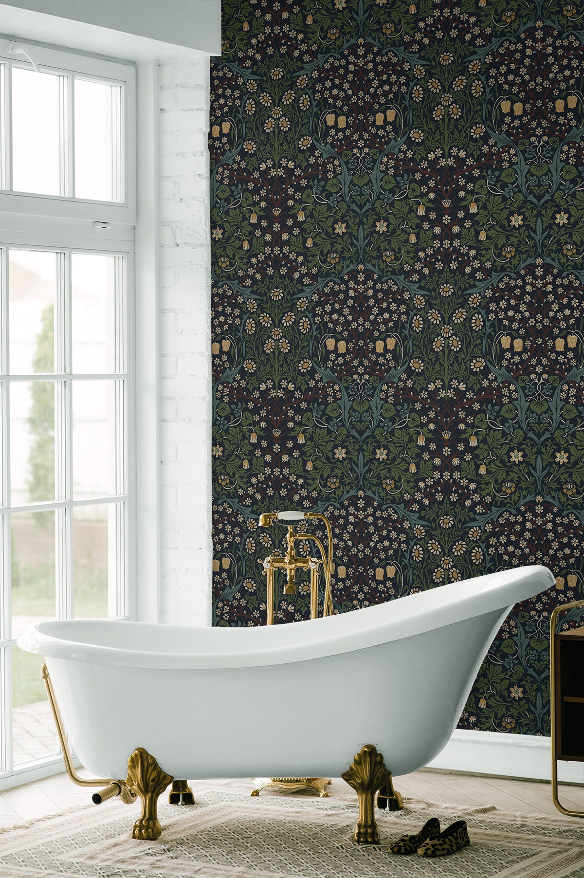 Seabrook Designs Victorian Floral Midnight Blue & Evergreen Wallpaper ET13222