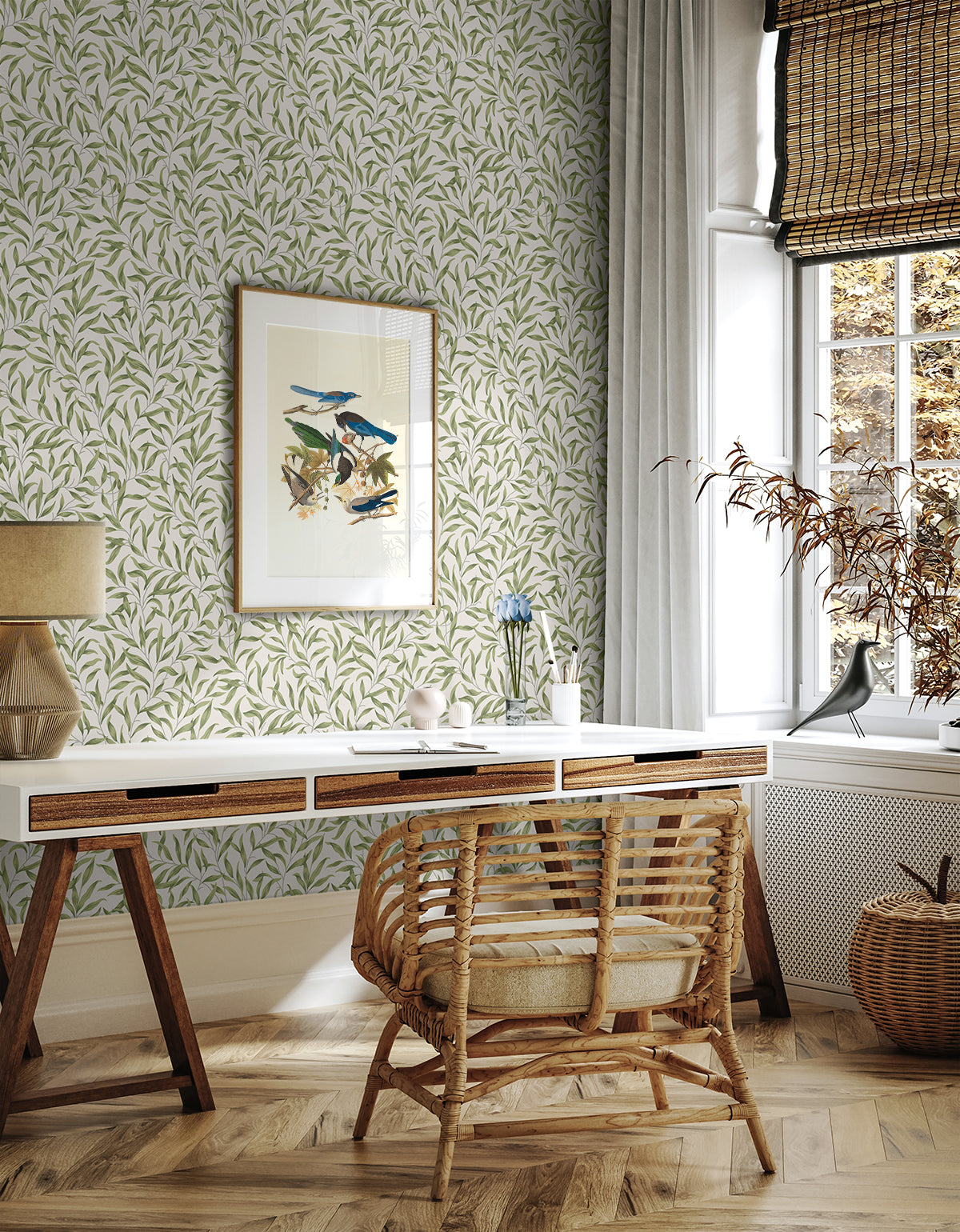 Seabrook Designs Willow Leaves Sprig Green Wallpaper ET13304