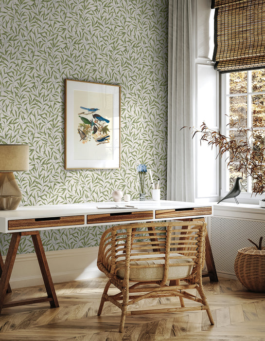 Seabrook Designs Willow Leaves Sprig Green Wallpaper Sample ET13304