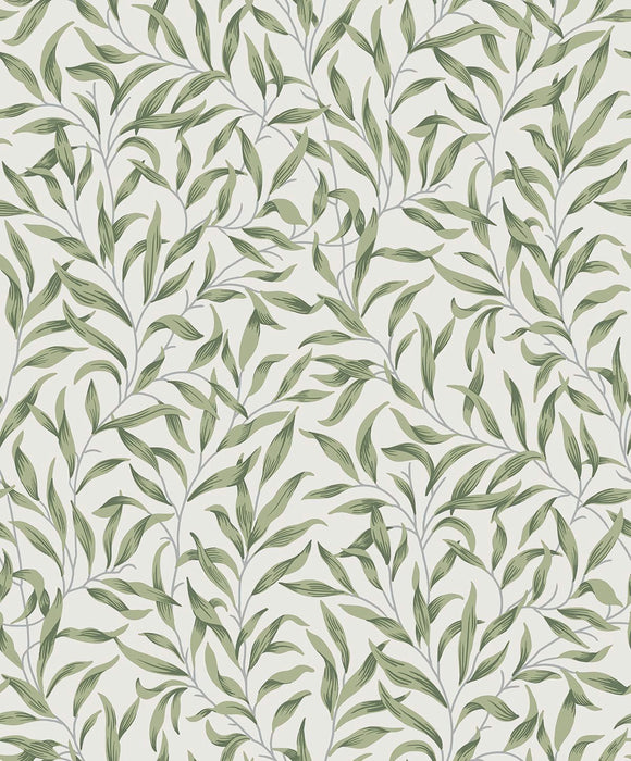 Seabrook Designs Willow Leaves Sprig Green Wallpaper Sample ET13304