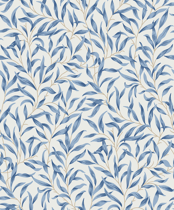 Seabrook Designs Willow Leaves Blue Lake Wallpaper Sample ET13312