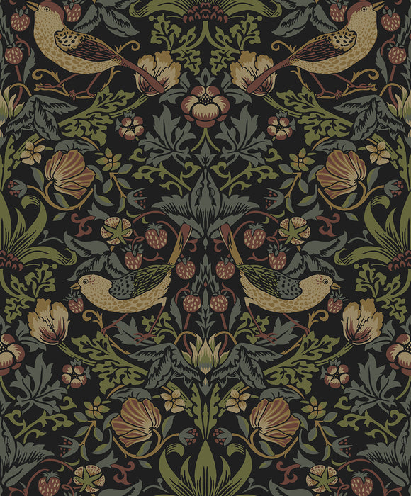 Seabrook Designs Strawberry Meadow Black Wallpaper Sample ET13401