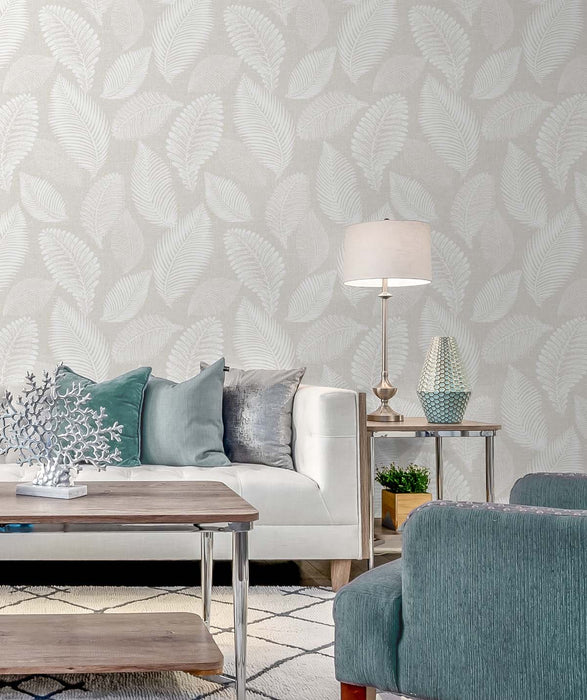 Seabrook Designs Tossed Leaves Cool Linen Wallpaper EW10000