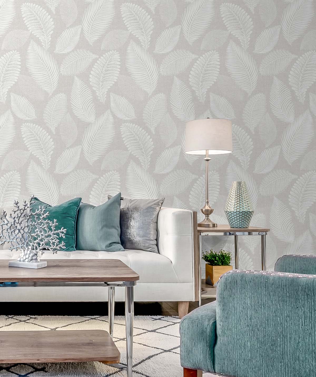 Seabrook Designs Tossed Leaves Dove Greige Wallpaper EW10007