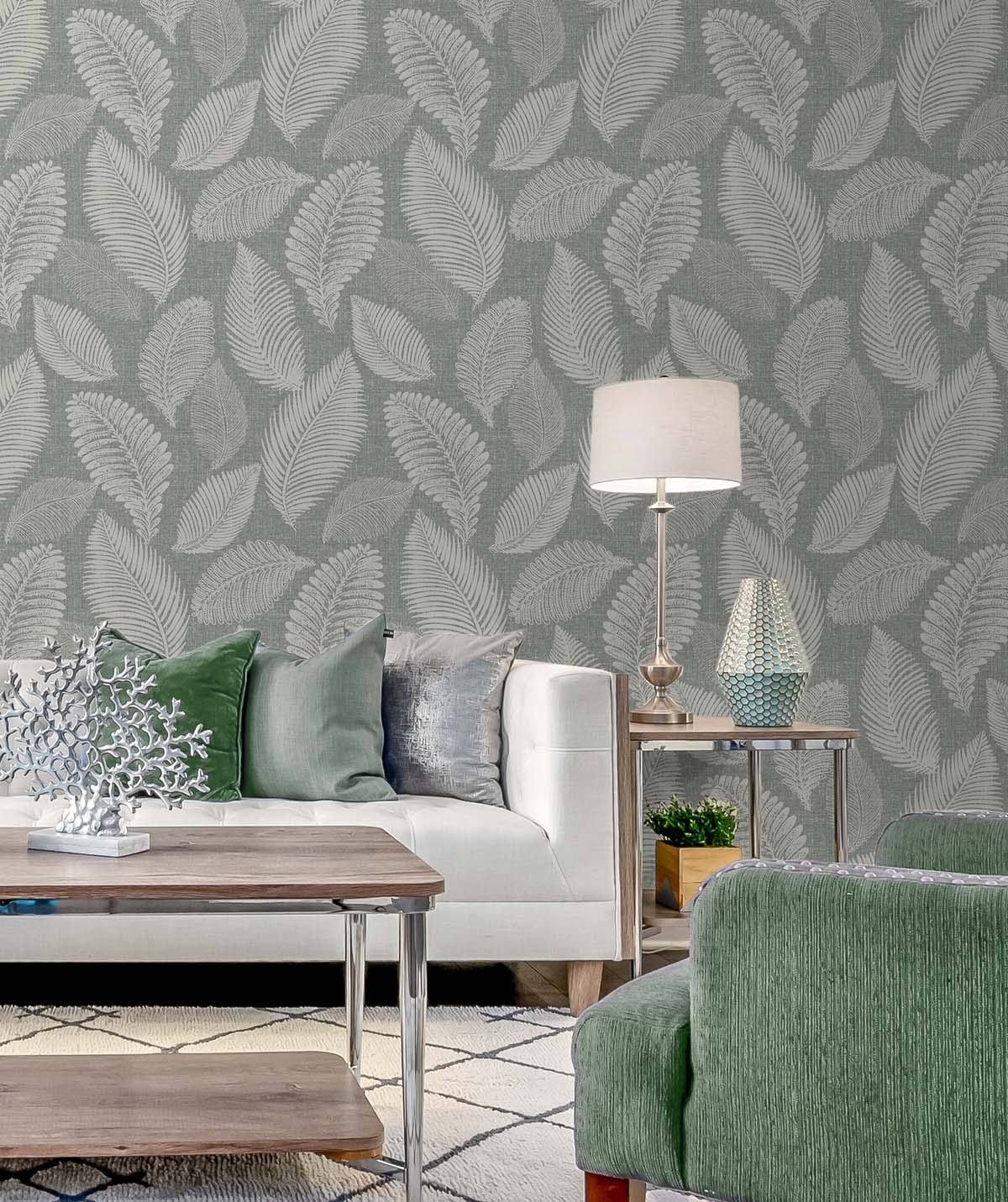 Seabrook Designs Tossed Leaves Charcoal Linen Wallpaper EW10010