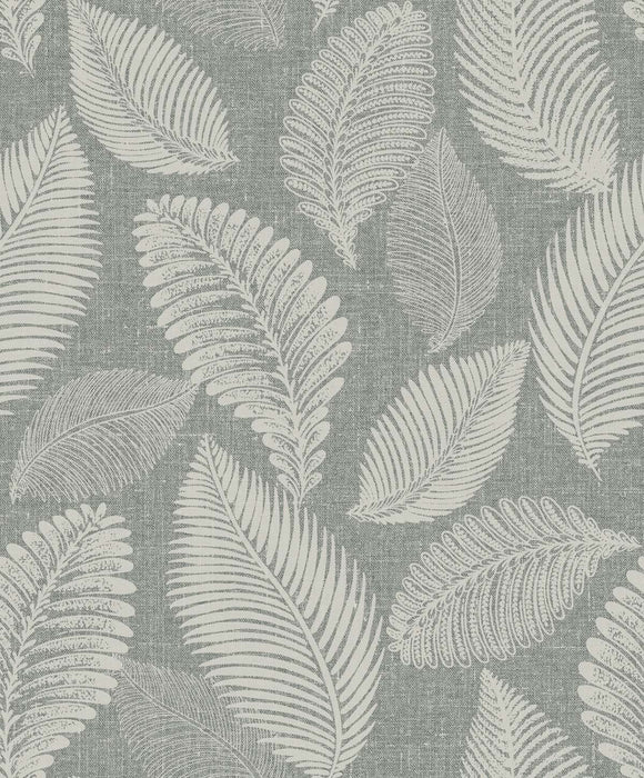 Seabrook Designs Tossed Leaves Charcoal Linen Wallpaper EW10010