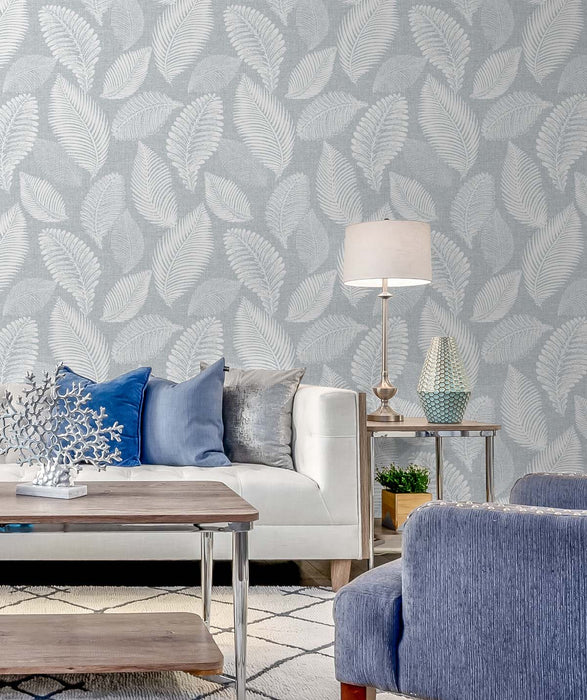 Seabrook Designs Tossed Leaves Ice Wallpaper Sample EW10028