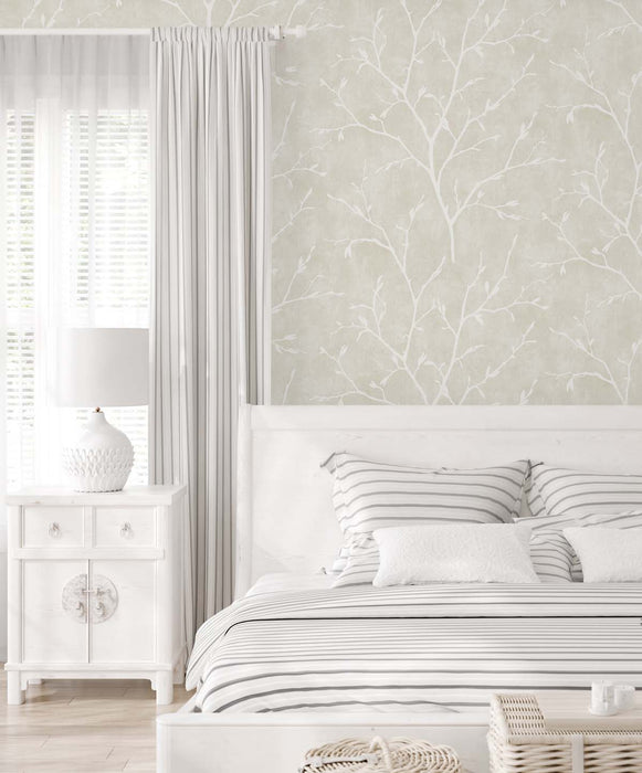 Seabrook Designs Avena Branches Soft Cream Wallpaper Sample EW10205