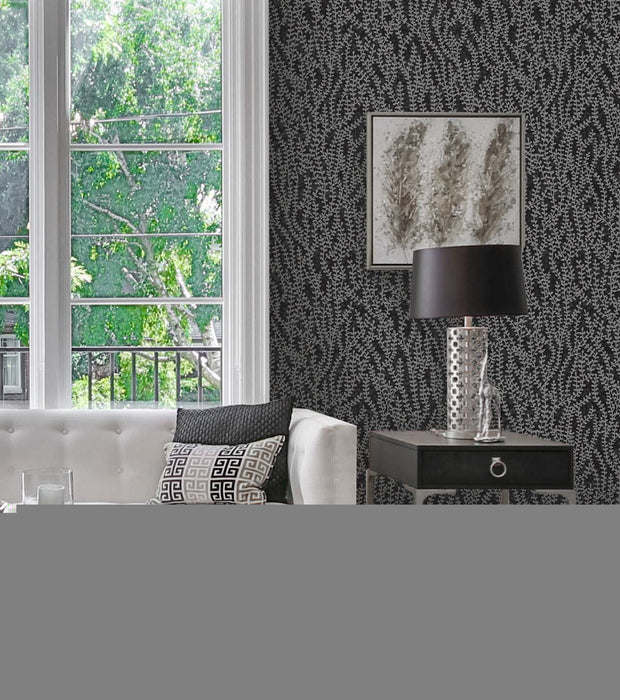 Seabrook Designs Seaweed Beaded Branches Silver Glass Wallpaper Sample EW10600