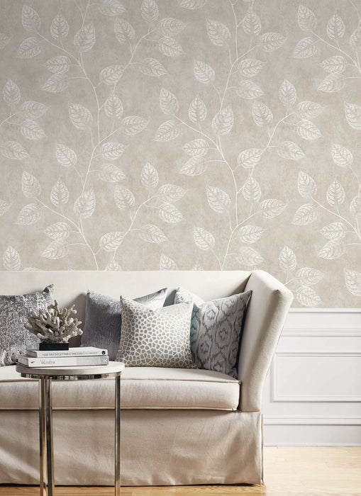 Seabrook Designs Branch Trail Silhouette Grey Taupe Wallpaper Sample EW10807