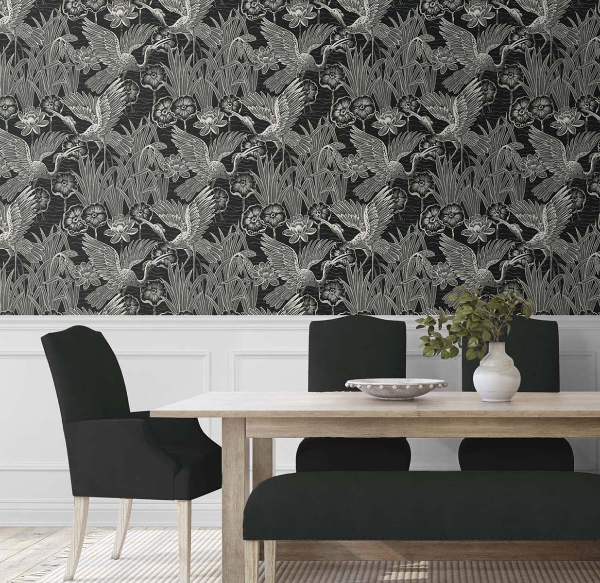 Seabrook Designs Marsh Cranes Midnight Wallpaper EW11000