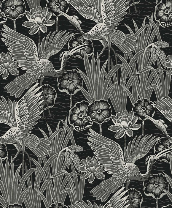 Seabrook Designs Marsh Cranes Midnight Wallpaper Sample EW11000