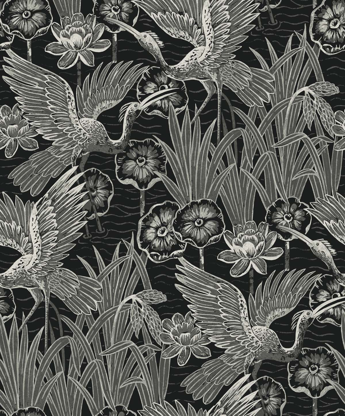 Seabrook Designs Marsh Cranes Midnight Wallpaper EW11000