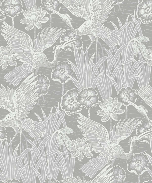 Seabrook Designs Marsh Cranes Anew Grey Wallpaper EW11008