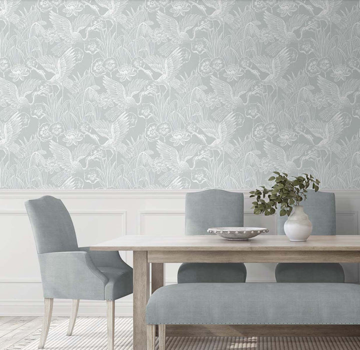 Seabrook Designs Marsh Cranes Mist Wallpaper EW11018