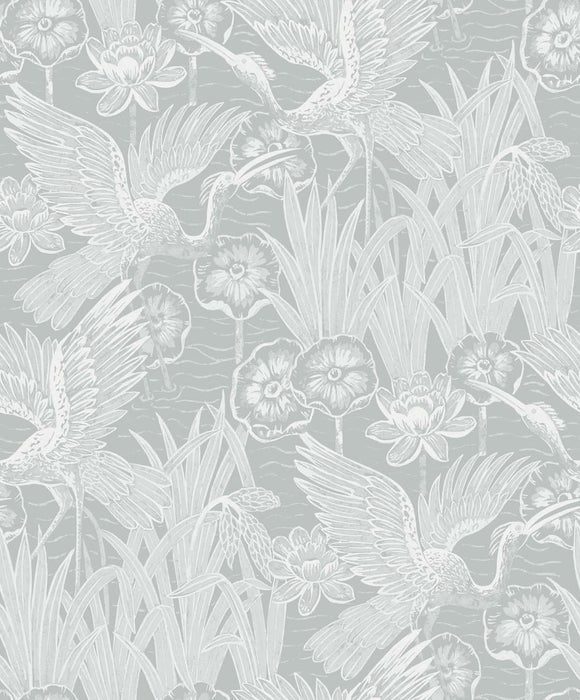 Seabrook Designs Marsh Cranes Mist Wallpaper EW11018