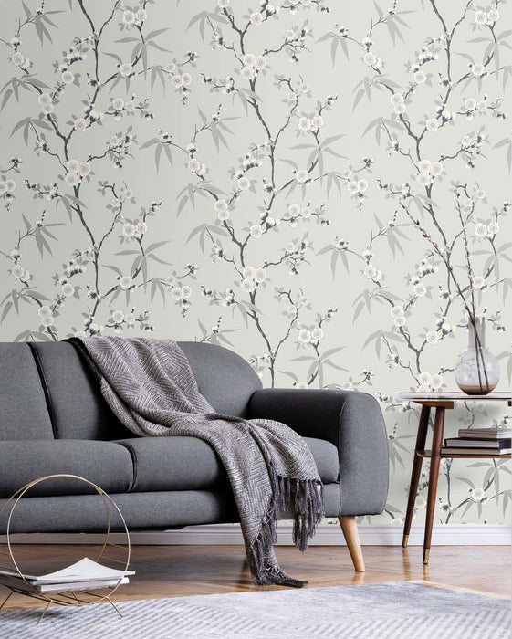 Seabrook Designs Floral Blossom Trail Stormy Wallpaper Sample EW11100