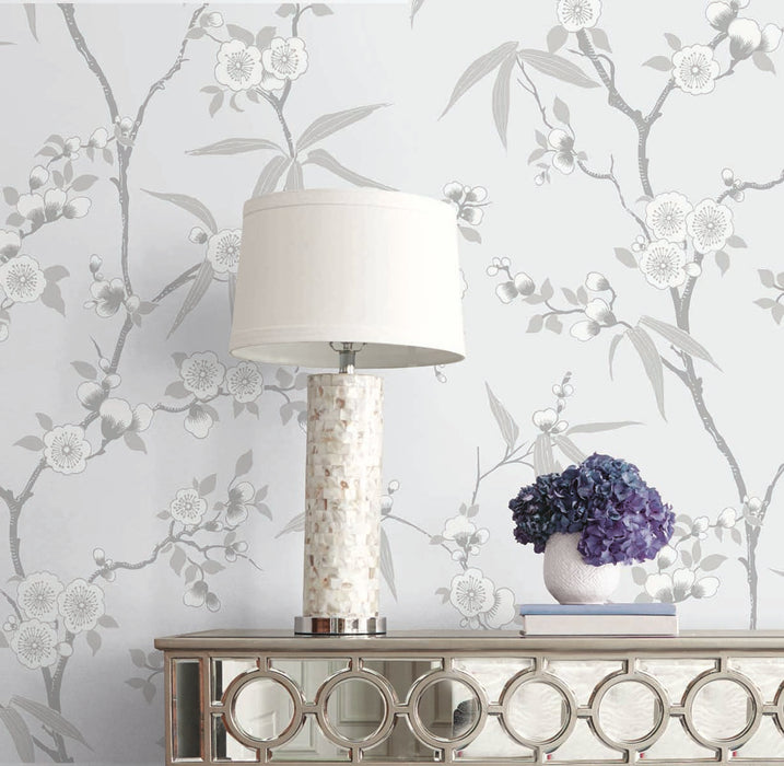 Seabrook Designs Floral Blossom Trail Soft Grey Wallpaper EW11108