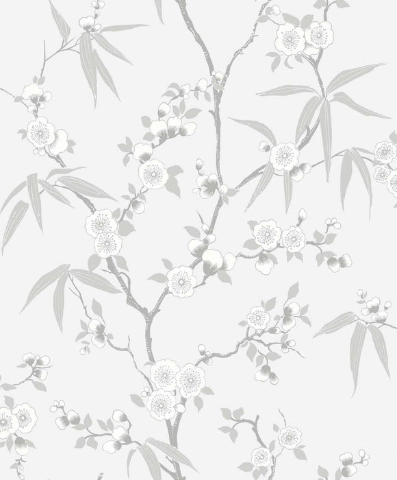 Seabrook Designs Floral Blossom Trail Soft Grey Wallpaper Sample EW11108