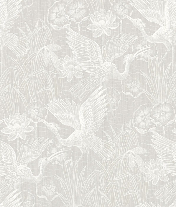 Seabrook Designs White Heron Floral Heron Neutral Wallpaper EW11500