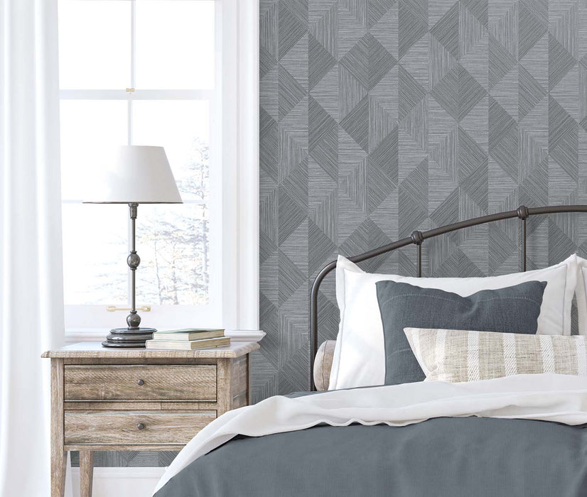 Seabrook Designs Diamond Inlay Charcoal Grass Wallpaper Sample EW11700