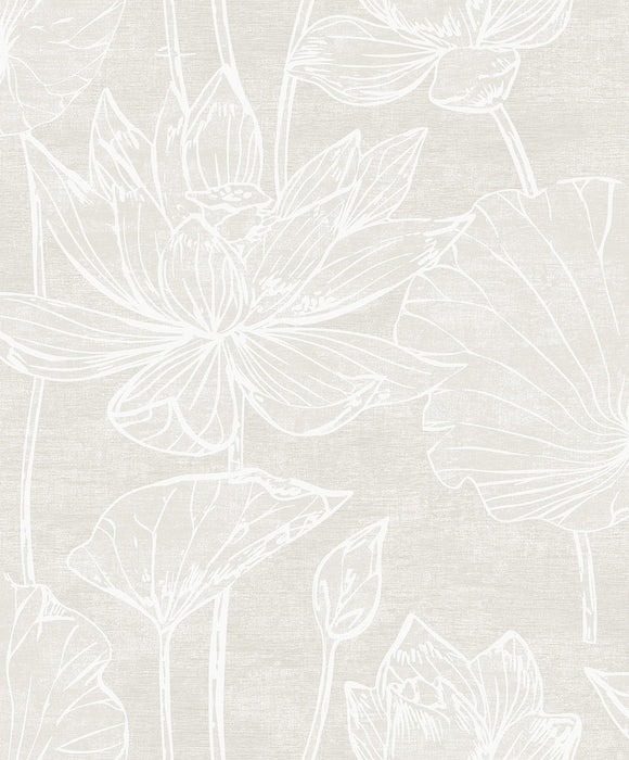 Seabrook Designs Water Lilies Antique Pearl Wallpaper Sample EW12007