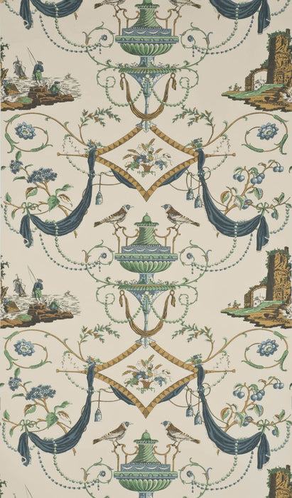 Pierre Frey Bazoches Bleu Vert Wallpaper Sample FP164002