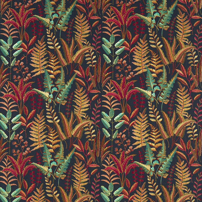 Clarke & Clarke Bracken Russet Aqua Emb Fabric F1654/03.CAC.0