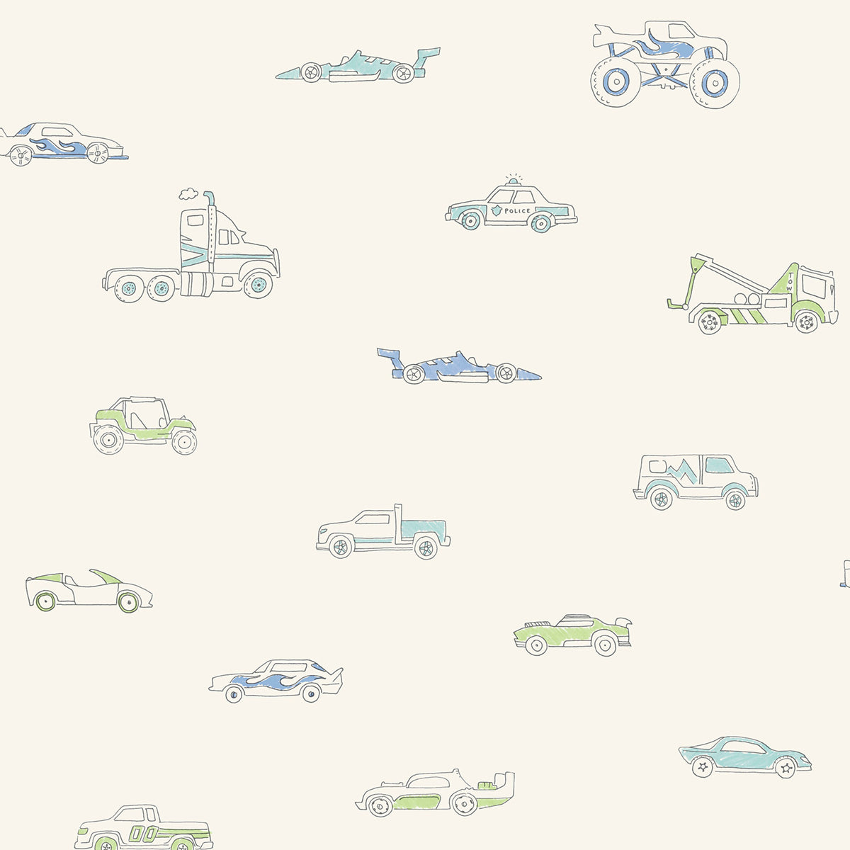 Seabrook Designs Traffic Jam Blue And Green Wallpaper FA40302