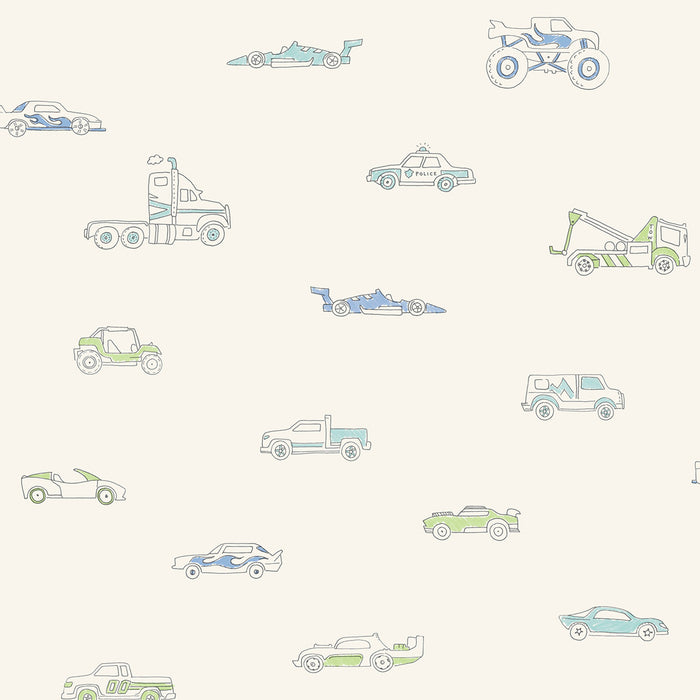 Seabrook Designs Traffic Jam Blue And Green Wallpaper FA40302