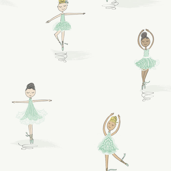 Seabrook Designs Tiny Dancers Teal And White Wallpaper Sample FA40804