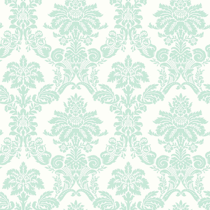 Seabrook Designs Glitter Damask Teal And White  Wallpaper Sample FA40904