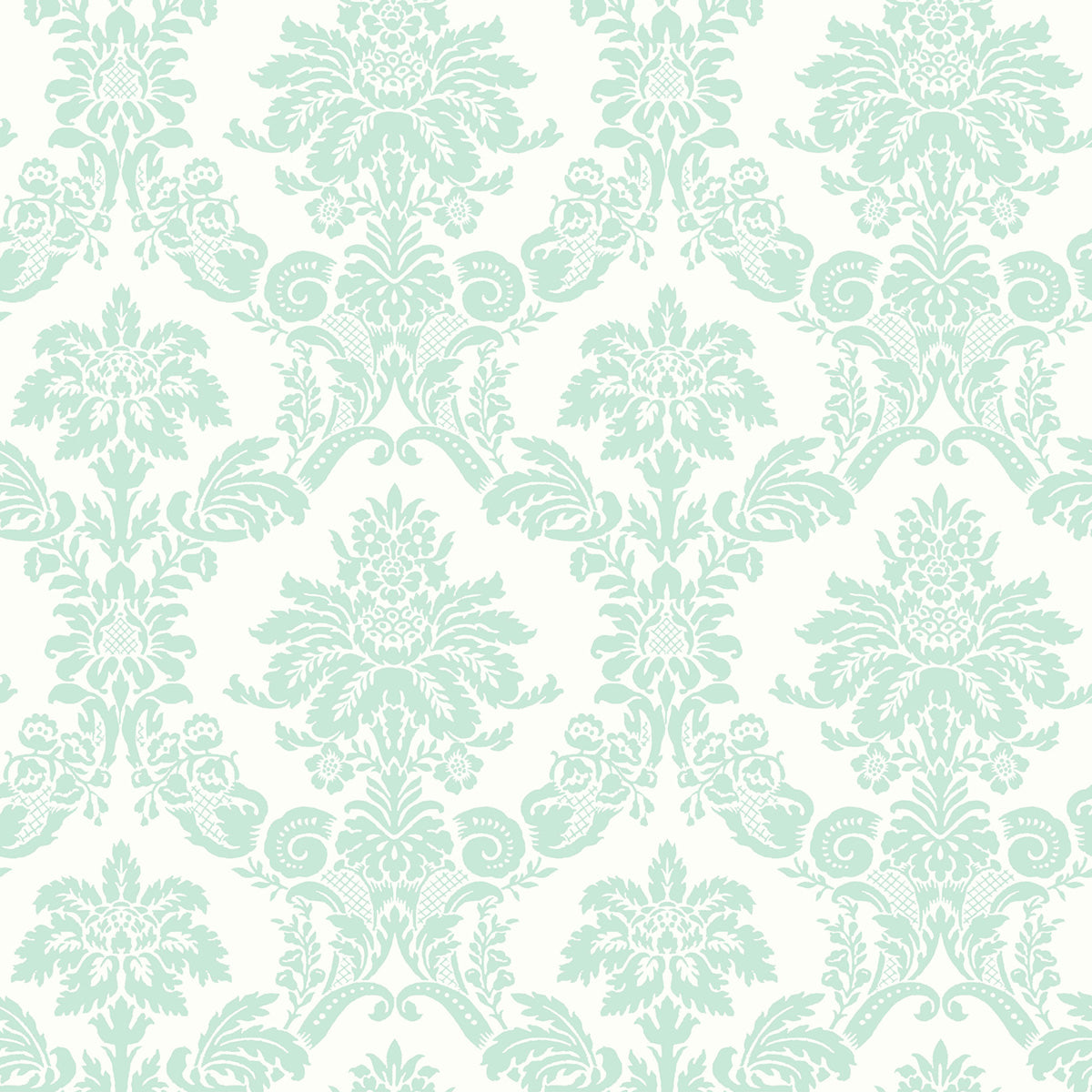 Seabrook Designs Glitter Damask Teal And White  Wallpaper FA40904