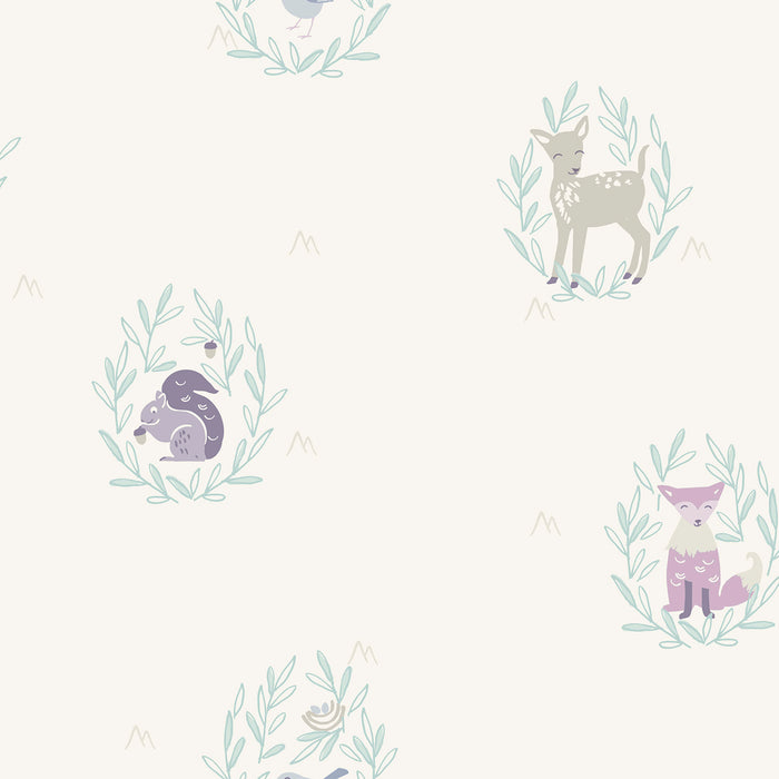 Seabrook Designs Furry Friends Blue, Gray, And Purple Wallpaper Sample FA41109