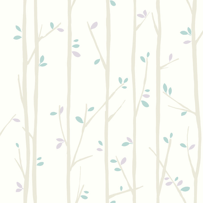 Seabrook Designs Tree Top Gray, Lilac, And Sky Blue Wallpaper Sample FA41209