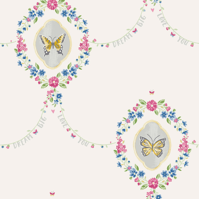 Seabrook Designs Flutter Butterfly Gold, Glitter White, And Metallic Silver Wallpaper FA41401