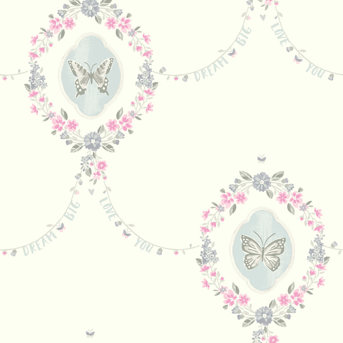 Seabrook Designs Flutter Butterfly Pink And Metallic Silver Wallpaper FA41408