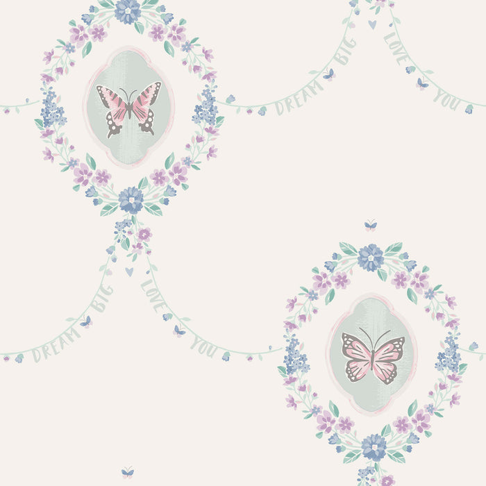 Seabrook Designs Flutter Butterfly Pink, Teal, And Metallic Silver Wallpaper FA41409