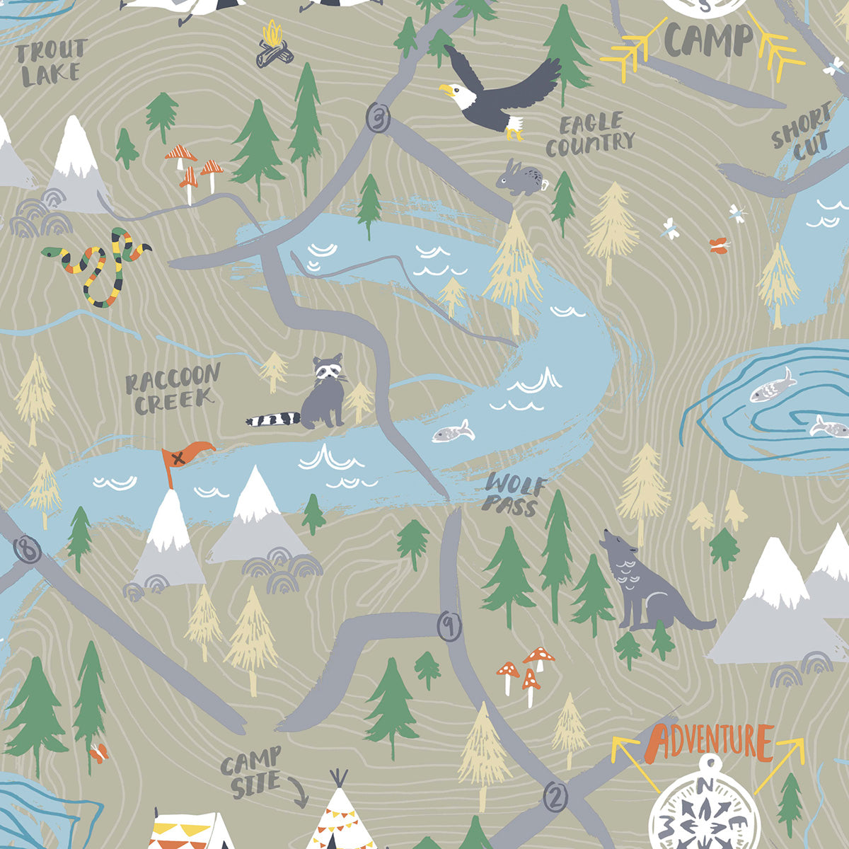 Seabrook Designs Campground Taupe Wallpaper FA41906