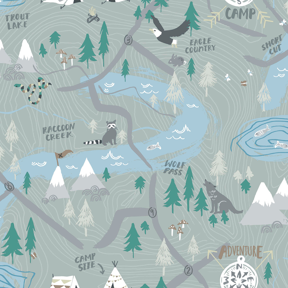 Seabrook Designs Campground Steel Gray Wallpaper FA41908