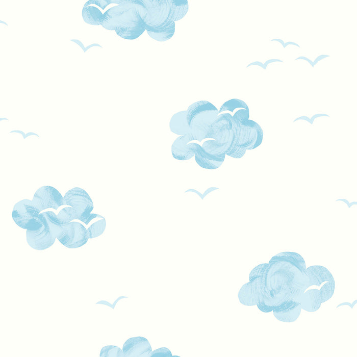 Seabrook Designs Daydream White And Sky Blue Wallpaper Sample FA42006