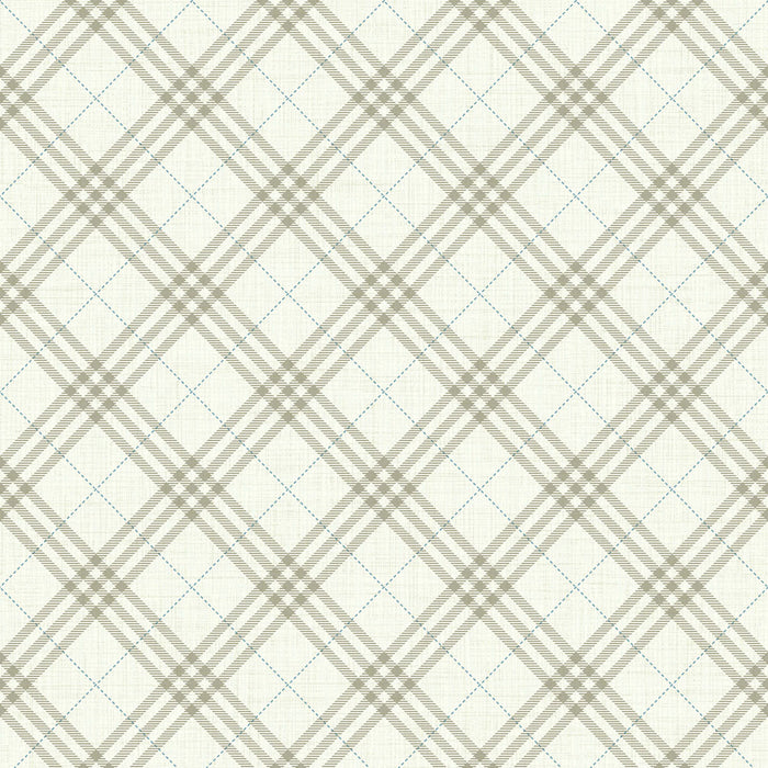 Seabrook Designs Diagonal Plaid Greige And Cerulean Wallpaper FA42506